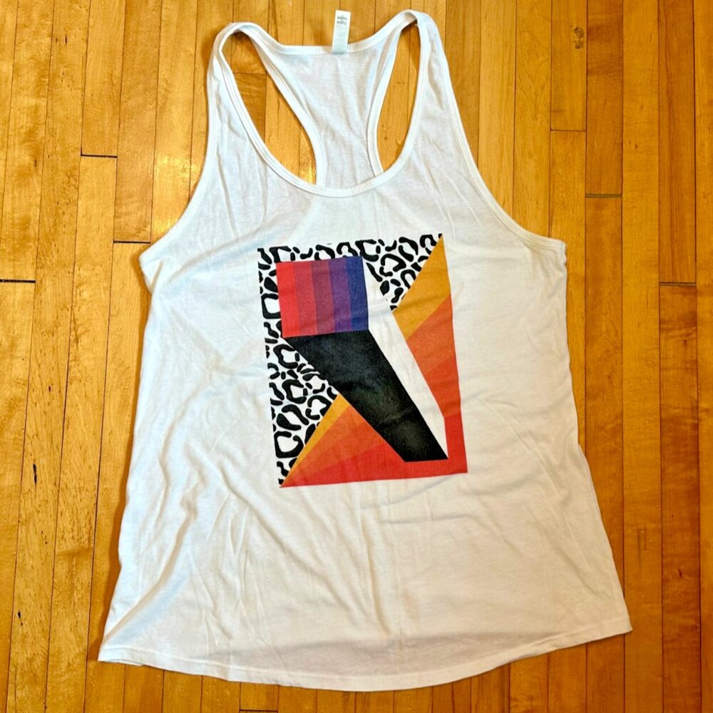NWOT Rainbow Geometric & Animal Prt Retro-looking Racerback Screenprint Ltd. Ed